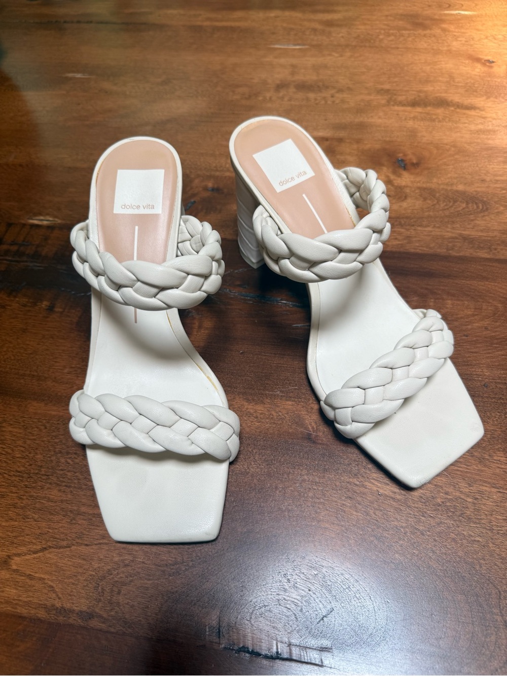 Dolce Vita Women's White Braided Block Heel Sandals